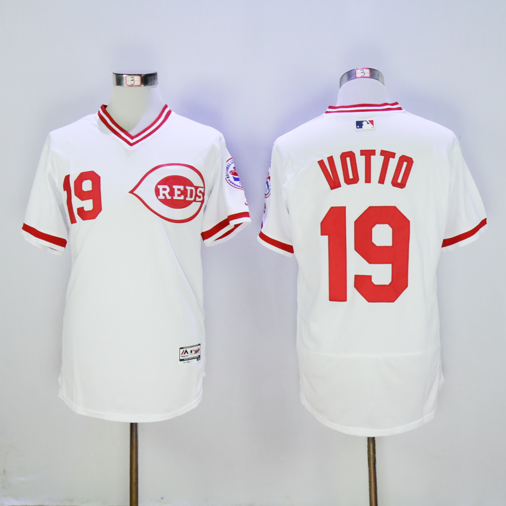 Men MLB Cincinnati Reds #19 Votto White throwback 1976 jerseys->cincinnati reds->MLB Jersey